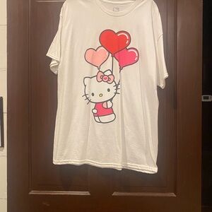 Hello Kitty White Tee with Pink and Red Heart Balloons